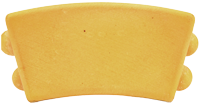 Ein einzelner kaju-Bogenbaustein aus orangem Naturhartgips, mit Noppen auf der Fugenfl&auml;che